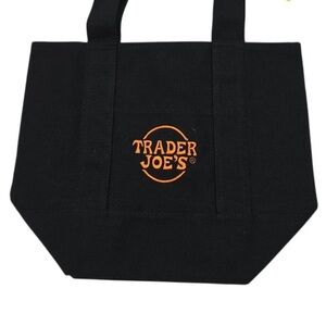 Trader Joes Mini Canvas Black Orange Tote Bag Embroidered Logo LIMITED-EDITION